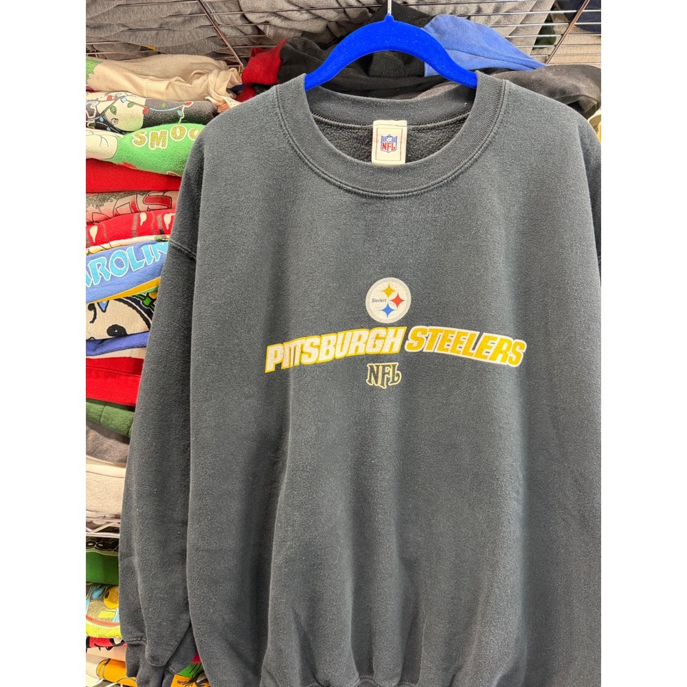 Vintage NFL Pittsburgh Steelers Crewneck Sweatshirt Black Mens XL 23x29 6714